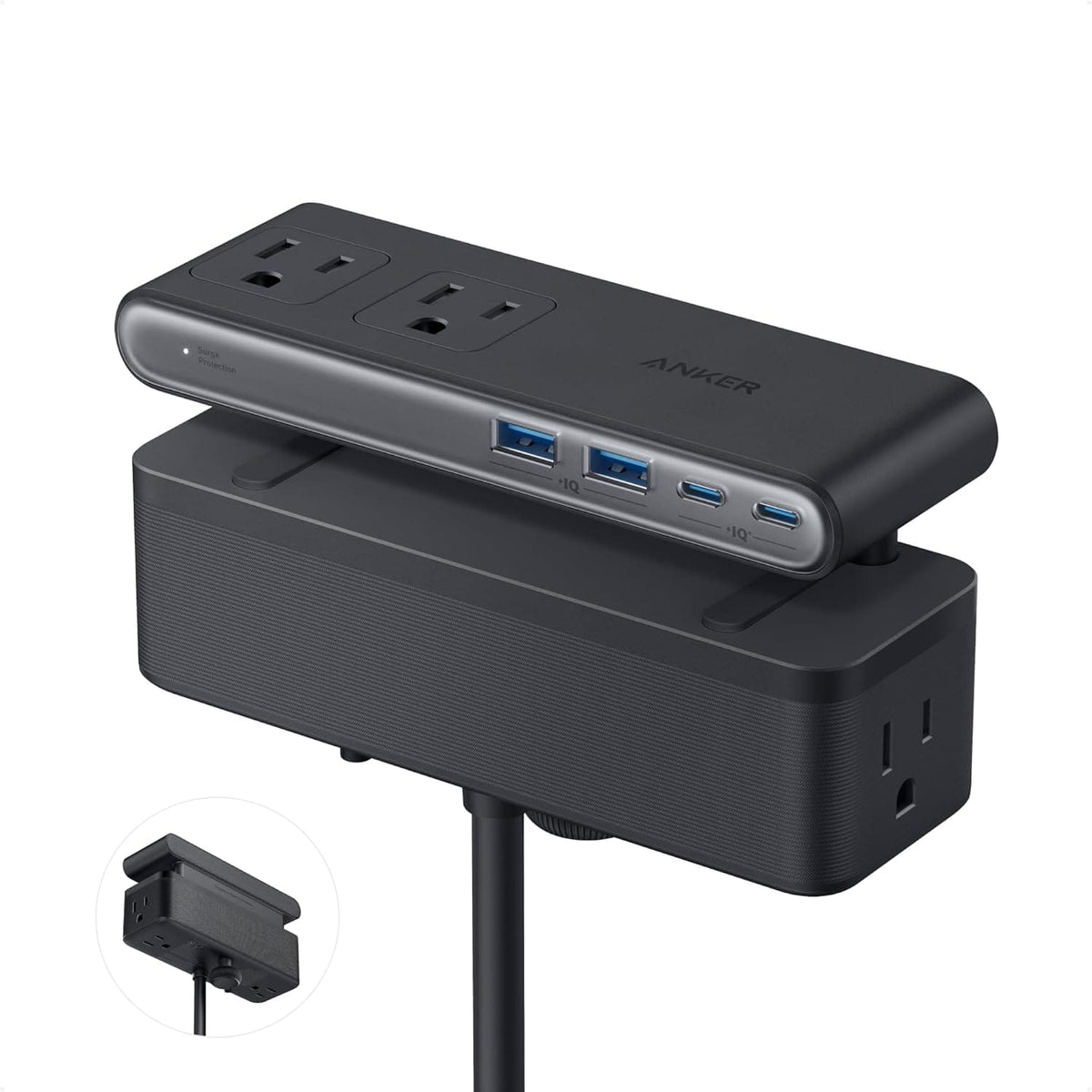Anker - Nano Power Strip, Desk Clamp with 1500J Surge Protector - Black