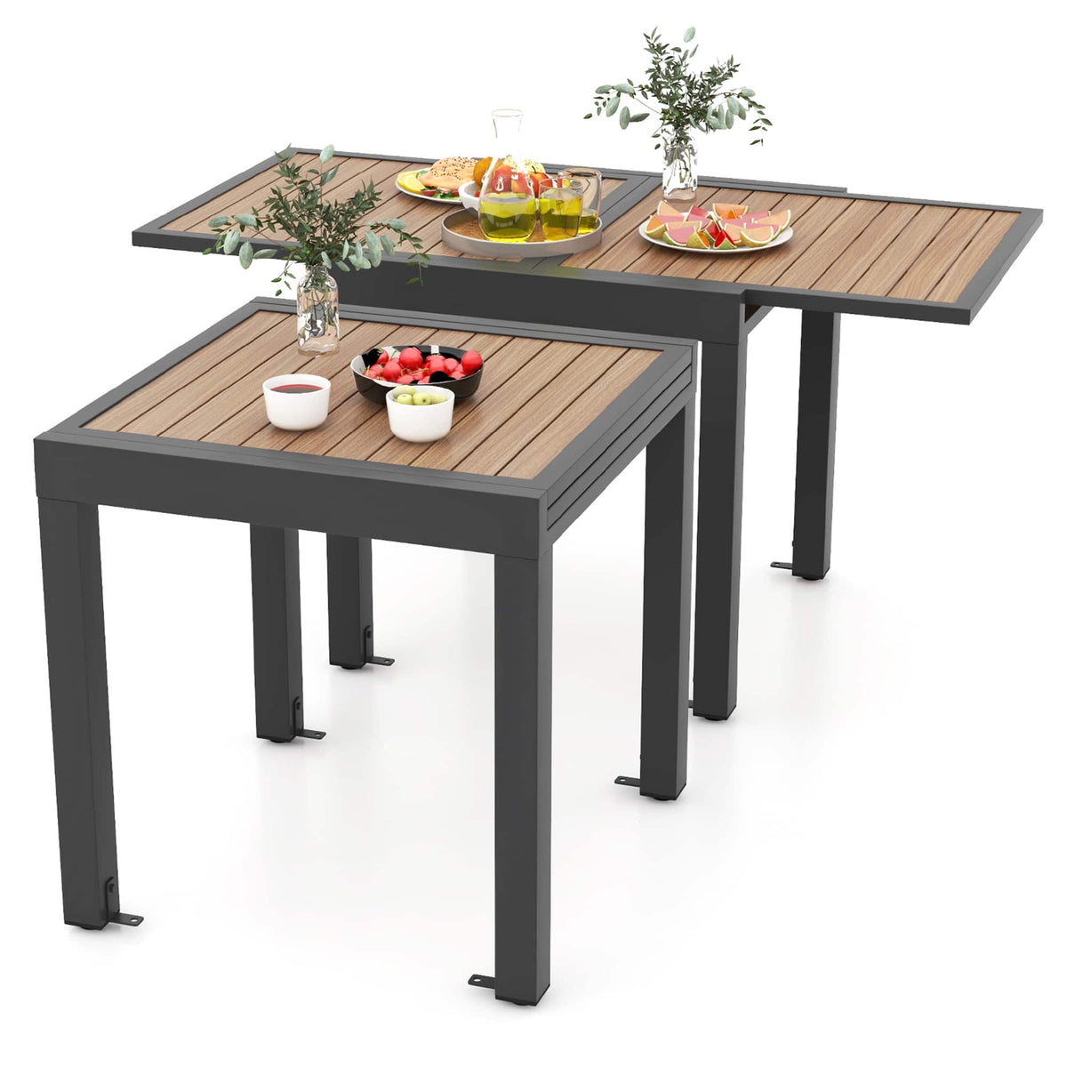 Gymax - 31.5''-63'' Extendable Patio Table L-shaped Brace Included for Fixation Outdoor - Gray, Natural