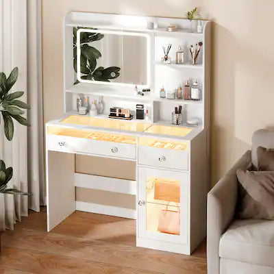 Furnulem - Vanity Desk with Mirror and Lights Makeup Vanity with Drawer
