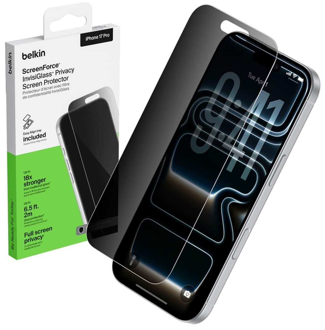 Belkin - ScreenForce InvisiGlass Privacy Screen Protector for iPhone 17 Pro w/ Easy Align Tray - Black