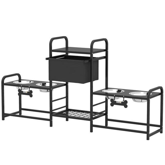 Front. Pawhut - Height Adjustable Dog Bowl Stand with 2 Feeding Stations - Black.
