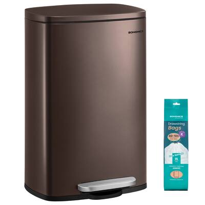 Songmics Home - 13 Gallon (50 L) Trash Can, Stainless Steel Kitchen Garbage Can, Recycling or Waste Bin, Soft Close, Step-On Pedal
