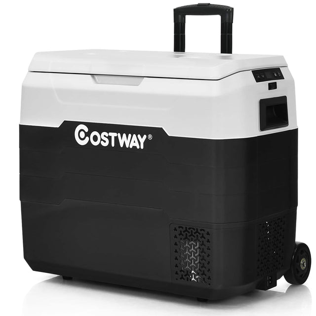 Front. Costway - 53 QT Portable Car Refrigerator Dual-Zone Car Cooler for RVs - White.