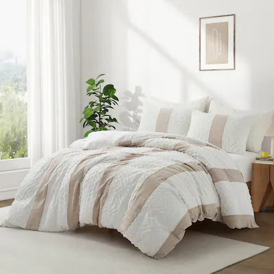 Peace Nest - 3-Piece Textured Stripe Oversized Stylish Duvet Cover Set, King