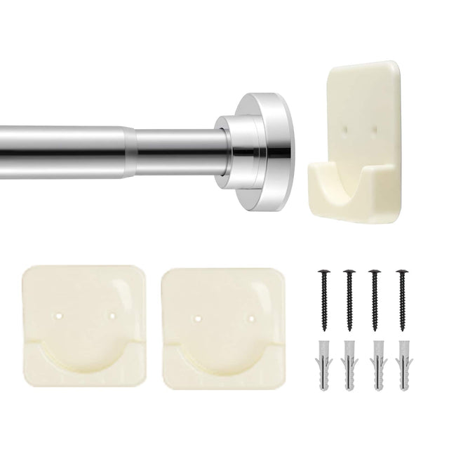Front. VEVOR - Shower Curtain Rod, 28-76 Inches,1 Inch Diameter Adjustable Spring Tension Stainless Steel Telescoping Rod with Holders - Silver.