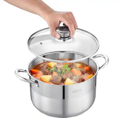 VEVOR - Stainless Steel Stock Pot,8-Quart Stainless Steel Stockpot with Glass Lid,PFOA-Free,PFAS-Free,Compatible with Gas Stoves