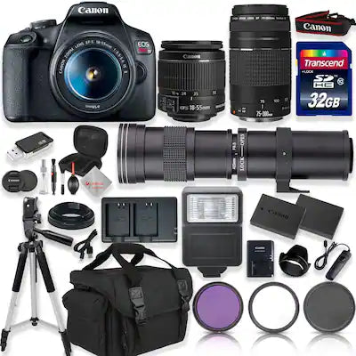 Canon - EOS Rebel T7 DSLR Camera Kit with 18-55mm and 75-300mm Lenses +420-800mm+More