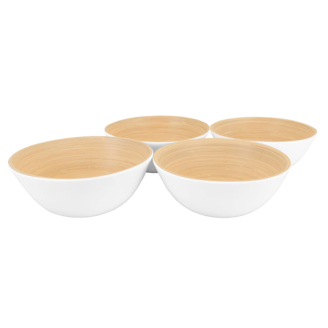 Front. Lexa - Bamboo Salad Bowl Set, 8 Inch x 4, White - White.