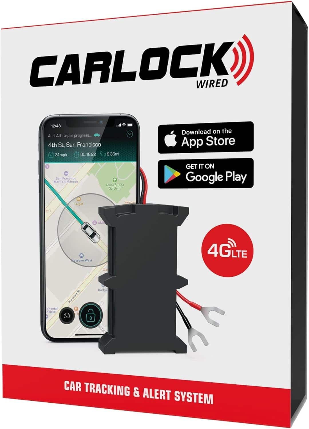 CARLOCK - Wired Hidden GPS Tracker for Vehicles - 12-24v Battery, Anti Theft Car Device, 4G LTE, Instant Alerts, Easy Install