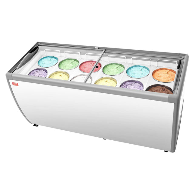 Front. VEVOR - Commercial Ice Cream Display Case, 20 Cu.ft Chest Freezer, Restaurant Gelato Dipping Cabinet Top Deep Freezer - White.