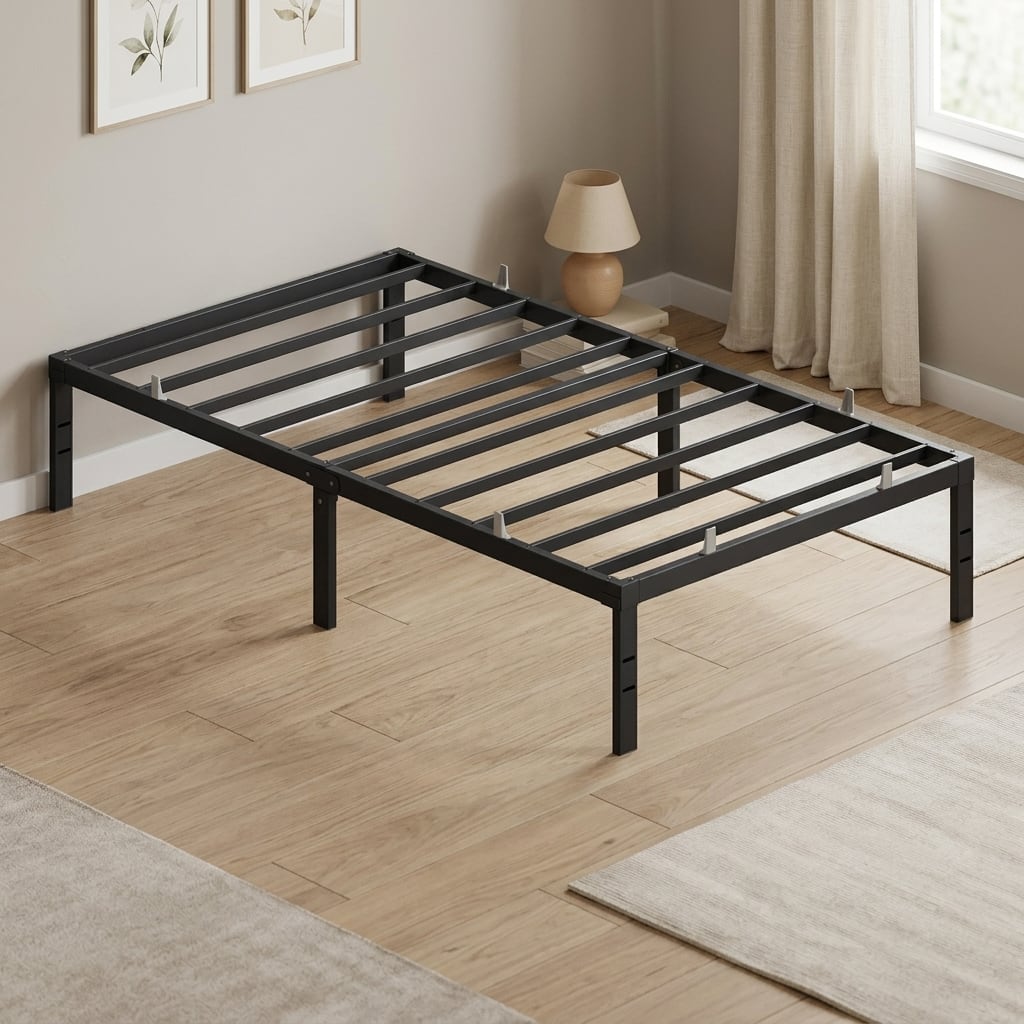 Songmics Home - Twin Metal Bed Frame 14 Inches Tall, Heavy-Duty Platform Bed, with Under-Bed Storage, Easy Setup - Matte Black