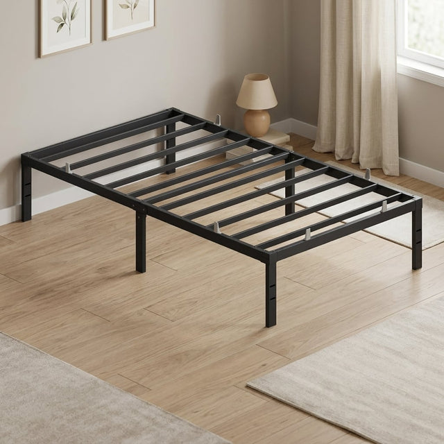 Front. Songmics Home - Twin Metal Bed Frame 14 Inches Tall, Heavy-Duty Platform Bed, with Under-Bed Storage, Easy Setup - Matte Black.
