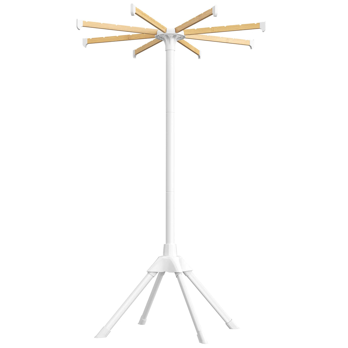 Songmics Home - Clothes Drying Rack, with Bamboo Hanging Rods, Foldable Metal Laundry Rack, Space-Saving, Free-Standing Airer - White and Natural