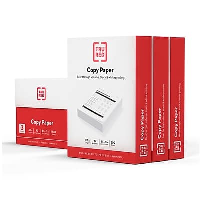 TRU RED - 8.5" x 11" Copy Paper, 20 lbs., 92 Brightness, 500 Sheets/Ream, 3 Reams/Carton - White