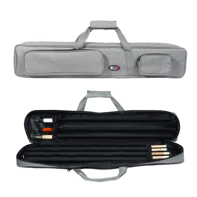 Front. GSE Games & Sports Expert - Grey 3x4 Soft Pool Cue Case Billiard Pool Cue Stick Carrying Bag- Holds 3 Butts and 4 Shafts - Grey.