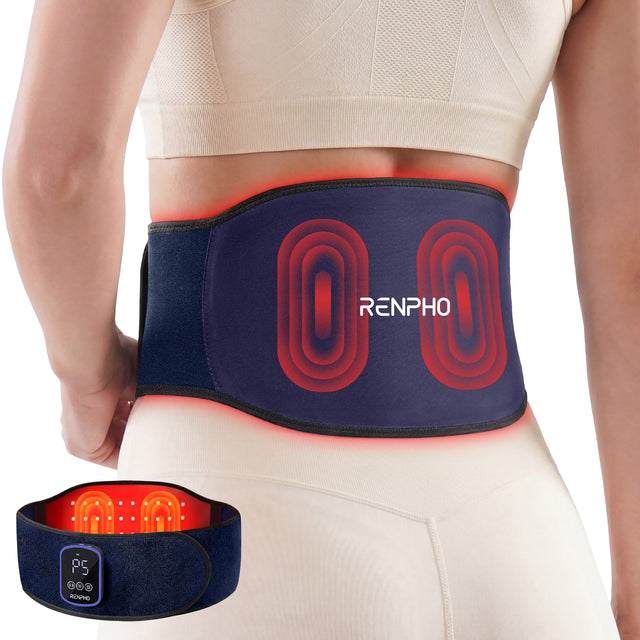 Front. Renpho - Massage Belt with Heat & Red Light Therapy, 3 Heat & 3 Vibration, 660nm & 850nm Massaager for Waist Shoulder Back - Blue.