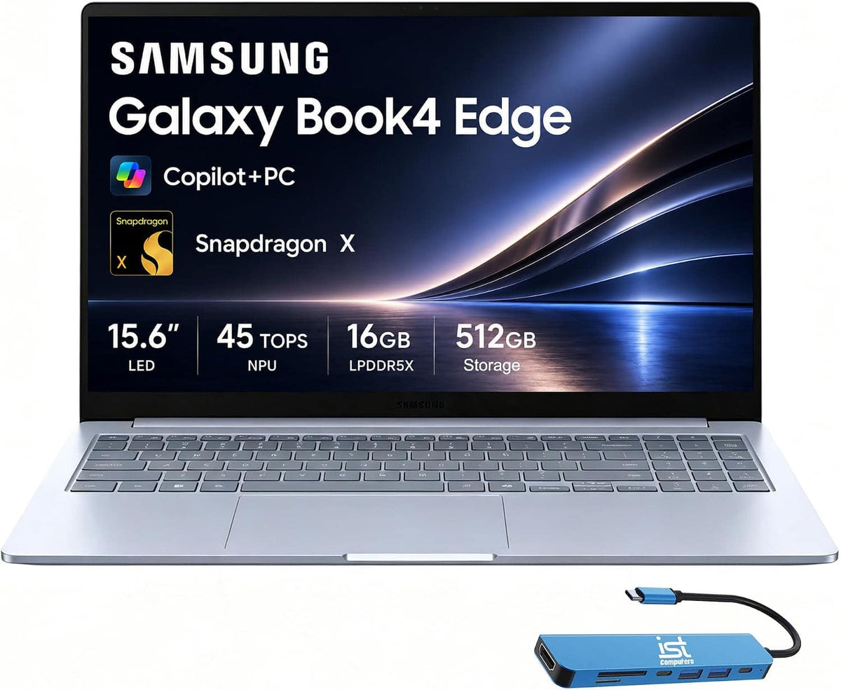 Samsung - Galaxy Book4 Edge - Copilot+ PC - 15.6" LED Laptop - Snapdragon X- 16GB Memory- 512 GB Storage - Sapphire Blue
