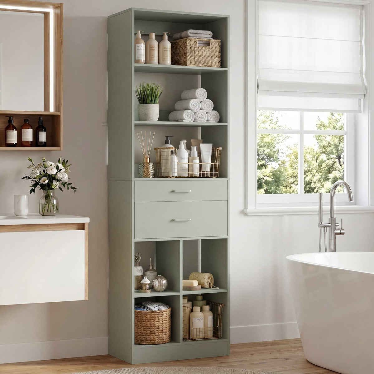 Aheaplus - 22" Bathroom Cabinet with Drawers, Small Storage Organizer for Vanity & Laundry, 2.58 ft³ Capacity - Cyan