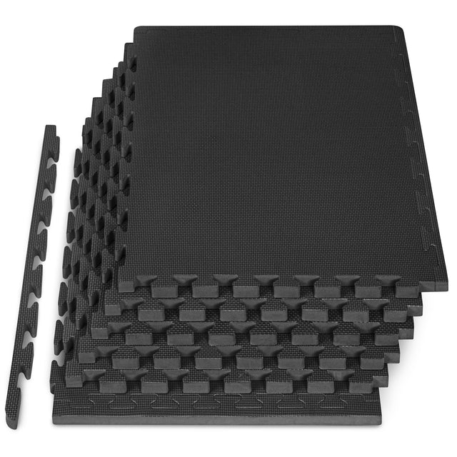 Front. ProsourceFit - ProsourceFit Weaved Pattern Exercise Puzzle Mat 1-in, 24 Sq Ft - 6 Tiles - Black.