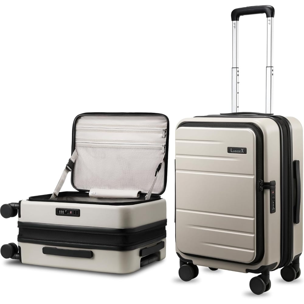 LUGGEX - 20 Inch Carry On Luggage Top Opening, Expandable PC Hardshell Suitcase with Wheels FLT - LX-FX - White
