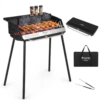 Gymax - Portable Charcoal Grill w/ Detachable Legs Foldable BBQ Grill w/ 250 sq.in