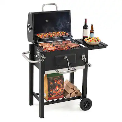 Gymax - Charcoal Grill w/ Wheels Portable BBQ Grill w/ Adjustable Charcoal Tray