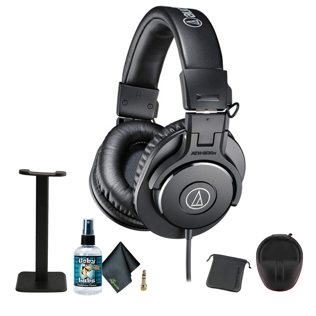 Bundle - Audio-Technica - ATH-M30x Professional Studio Monitor Headphones, Headphone stand