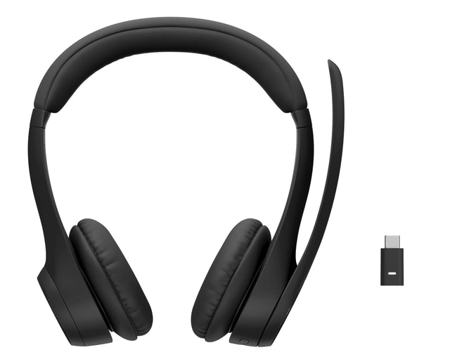 Front. Logitech - Zone 305 Wireless Bluetooth Noise Cancelling Over-the-Ear Headset UC Version with Receiver - Black.