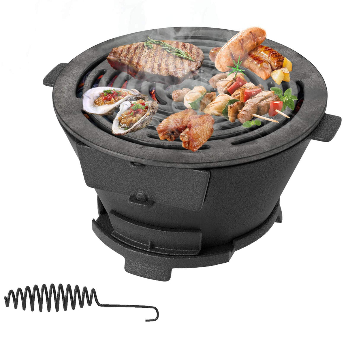 Costway - Round Hibachi Grill with 12" Double-Sided Grate Air Regulating Door & Fire Gate - Black