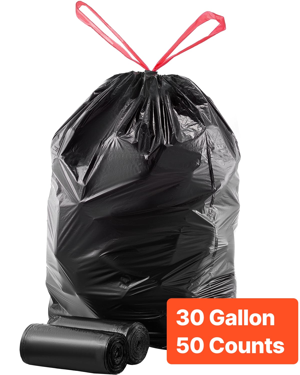 VEVOR - Drawstring Trash Bags, 30 Gallon 50 Count Tall Kitchen Trash Bags, Extra Thick Tough and Durable Garbage Bag - Black