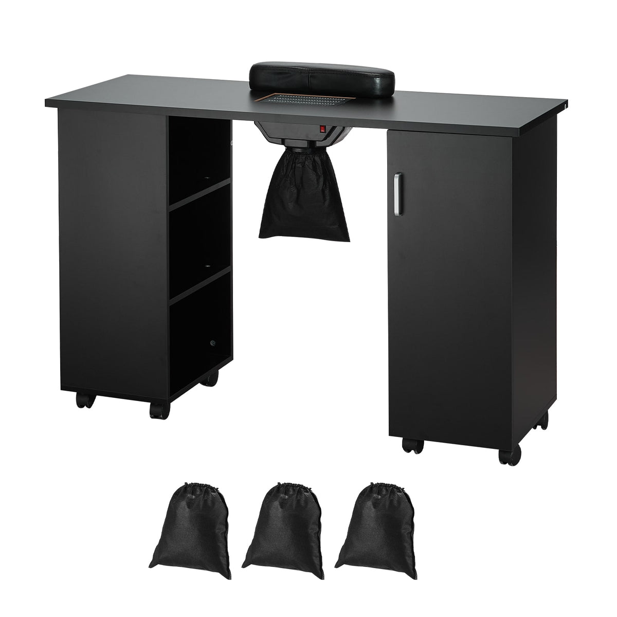 VEVOR - Manicure Table, Nail Table Station with Electric Dust Collector, Moveable Nail Tech Desk with 8 Wheels (4 Lockable) - Black
