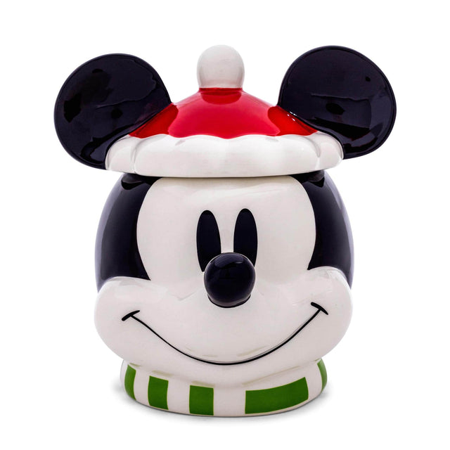 Front. Silver Buffalo - Disney Santa Mickey Mouse 6-inch Sculpted Ceramic Snack Jar - Multi-Colored.