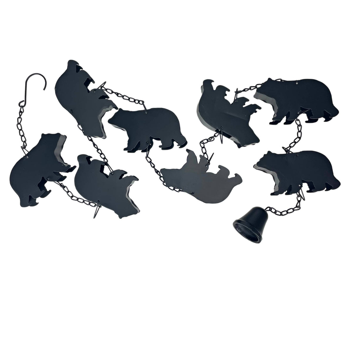 Things2Die4 - Bear Rain Chain - 75" Long with 8 3D Bear Designs, Weighted Bell - Black