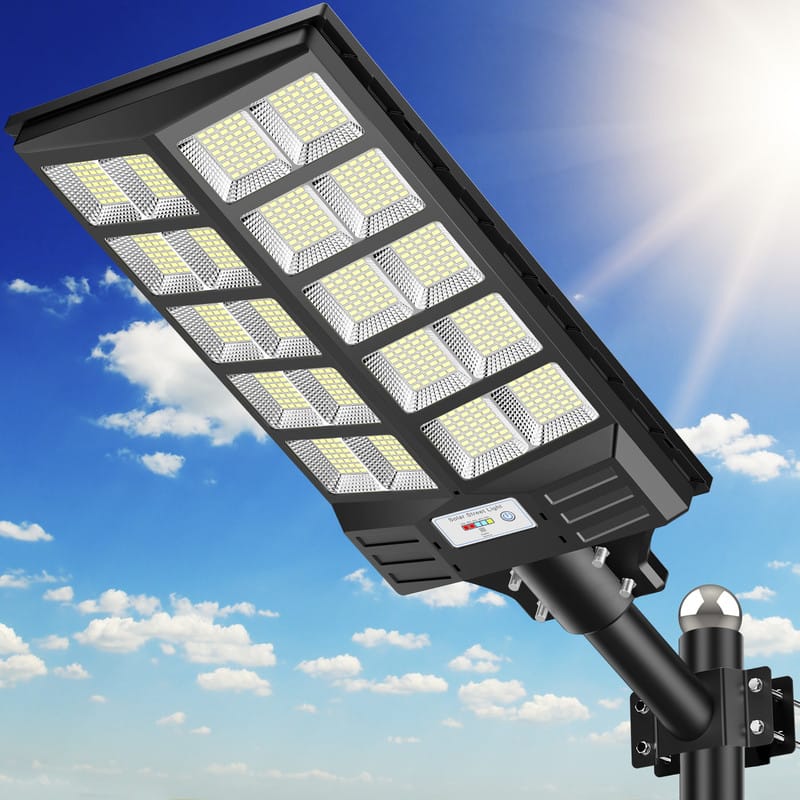 Adewalk - 5000W Solar Street Light 80000LM Sensor LED Flood Light IP66 Waterproof Remote Control Lamp for Yard Parking Lot - Black