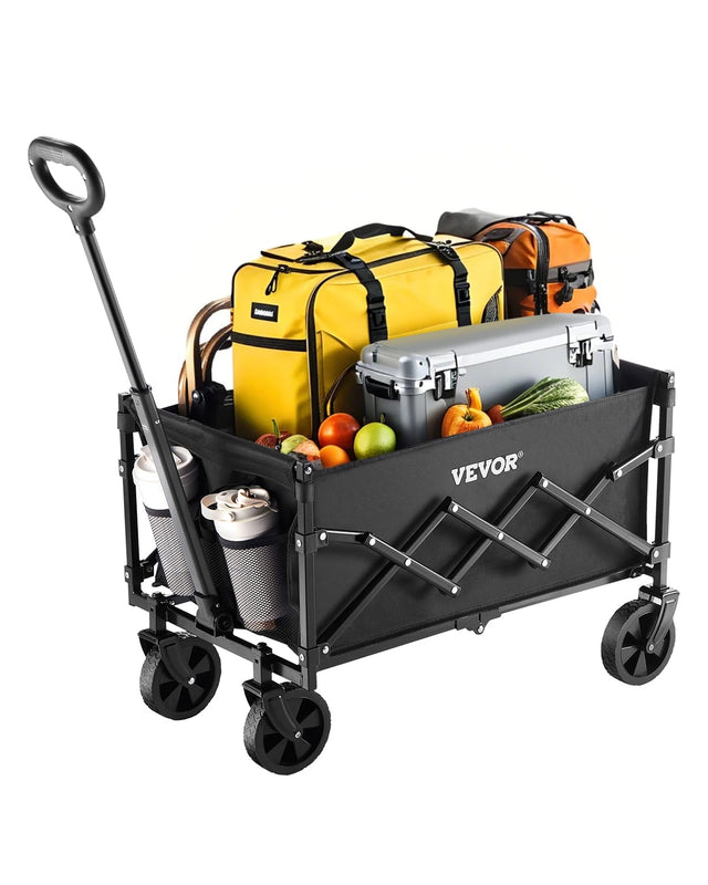 Front. VEVOR - Collapsible Wagon Carts, 120L & 225LBS Folding Wagons with All-Terrain Wheels, Heavy Duty Outdoor Utility Cart - Black.