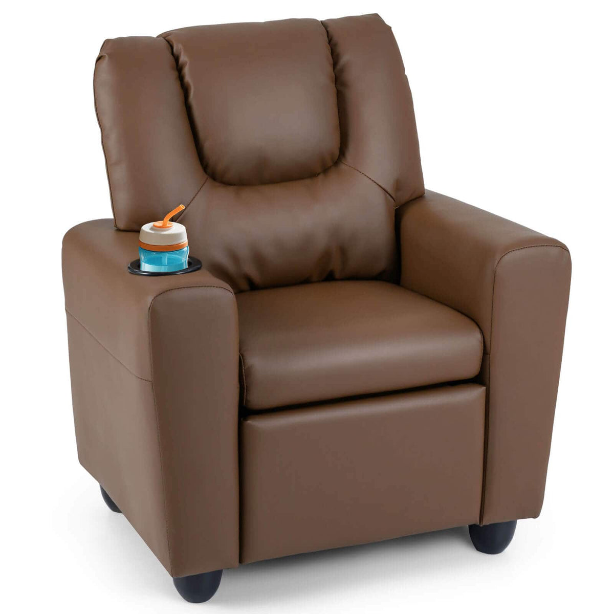 Costway - Kids Recliner with Cup Holder Adjustable Backrest & Footrest for Boys & Girls - Coffee