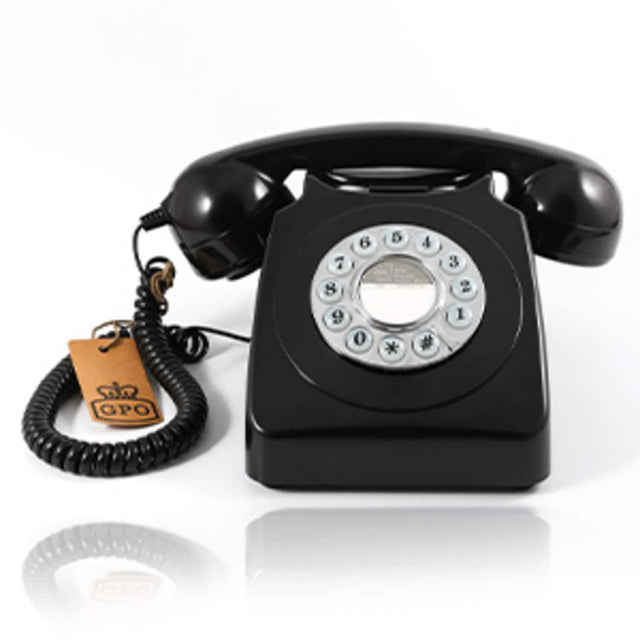 Front. PopMarket - GPO Retro GPO746BLK 746 Desktop Push Button Telephone - Black   - EQUIPMENT - Black.