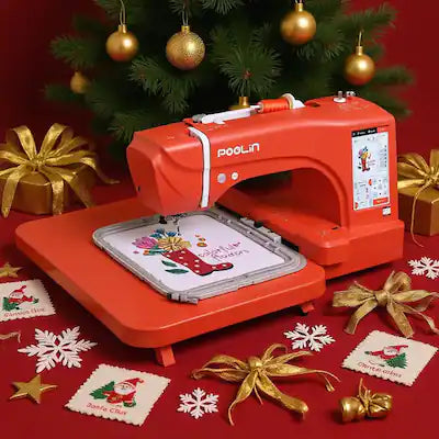Poolin - EOC06-RedEdition 11"x8" LARGE Area Computerized Embroidery Machine 7"LCD Touchscreen Wifi Start Kit for Sidework