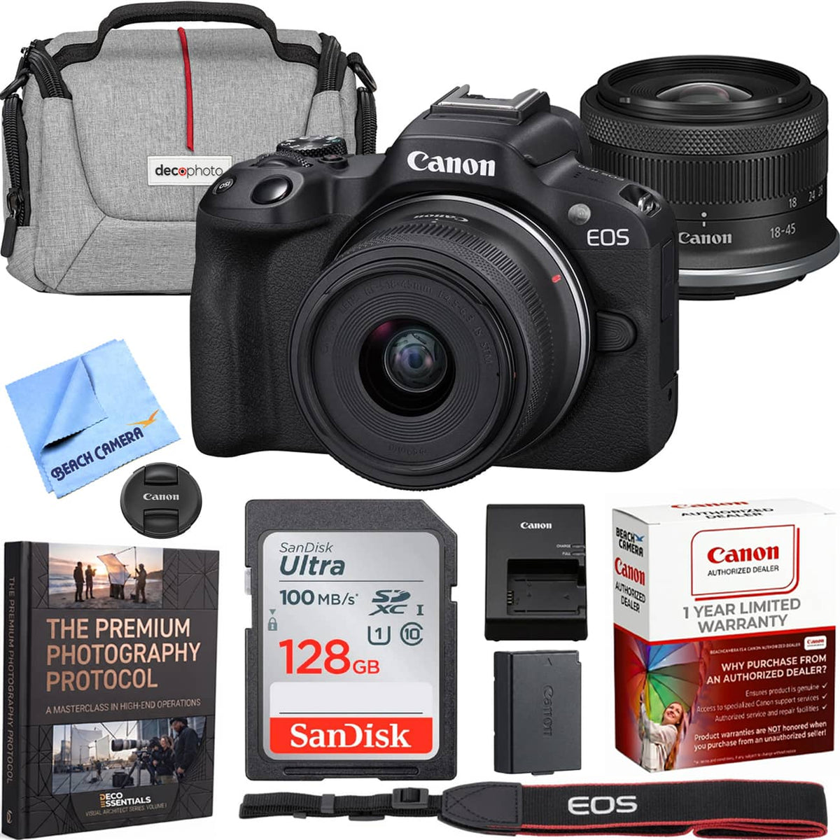 Bundle - Canon - EOS R50 Mirrorless Camera Black + 18-45mm IS STM Lens Kit Premier