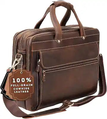 Luxorro - Leather Briefcase for men. Fits 15" Laptops
