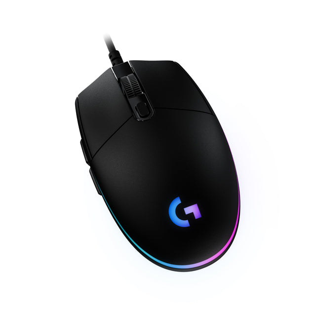 Front. Logitech - G203 LIGHTSYNC Wired Optical Gaming Mouse with 8,000 DPI sensor - Black.