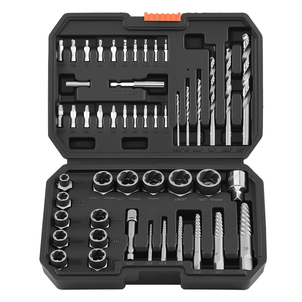 VEVOR - Screw Extractor Set with Drill Bits, 49 Pieces, Easy Out Nut Bolt Extractors and Drill Bits, with Adapters - Black