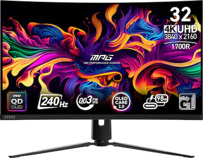 MSI - MPG 321CURX QD-OLED 32" UHD Curved OLED 240Hz 0.03ms Gaming Monitor G-SYNC FreeSync Premium Pro and TB 400 (HDMI, DP)