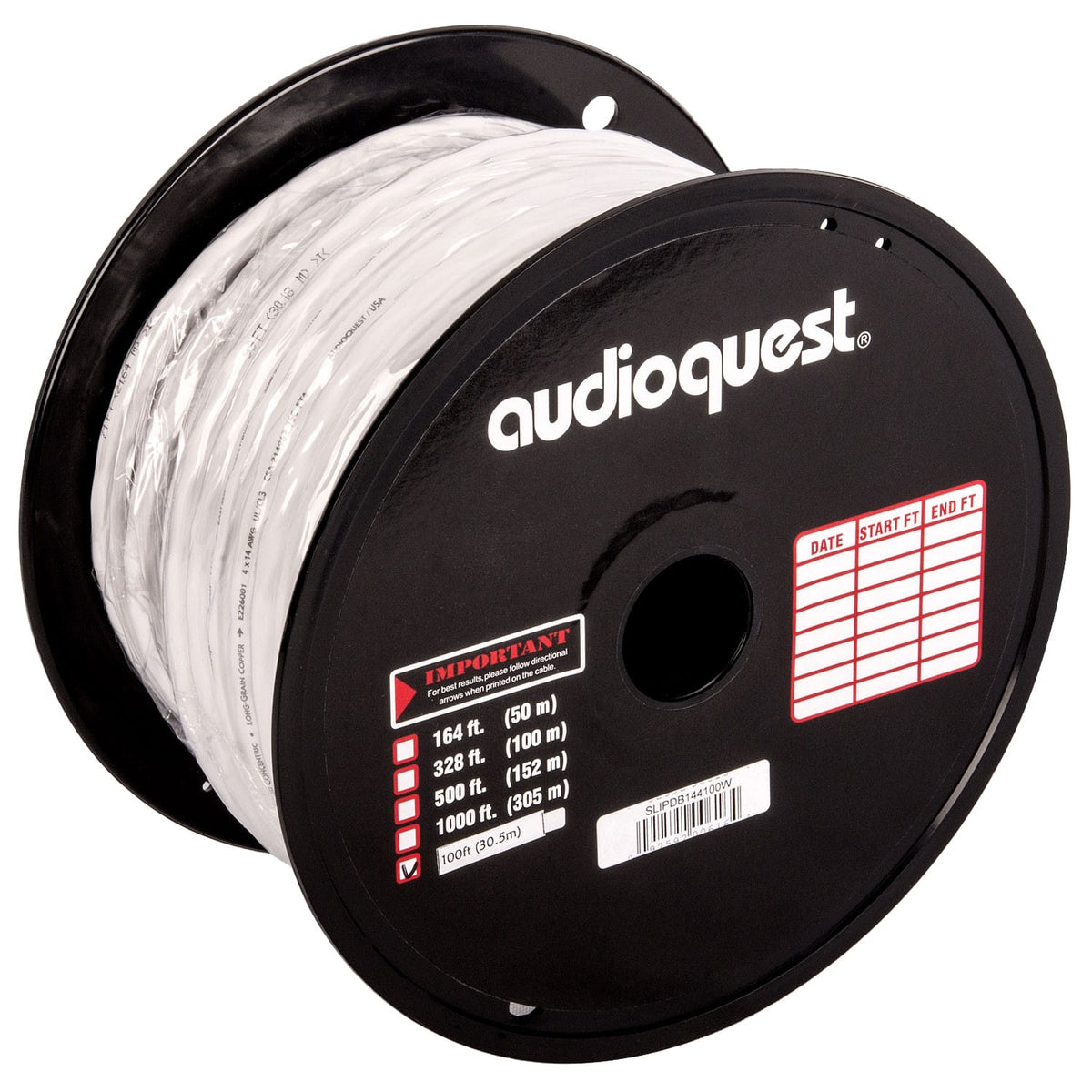 AudioQuest - SLiP/DB-14/2 - 100' CL3/FT4 In-Wall & Direct Burial Rated Bulk Speaker Cable - White/Silver Stripes