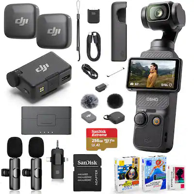 DJI - Osmo Pocket 3 Vlog Combo 4K Camera Bundle with Mic Mini, 256GB microSD, Wireless Mic & Tripod