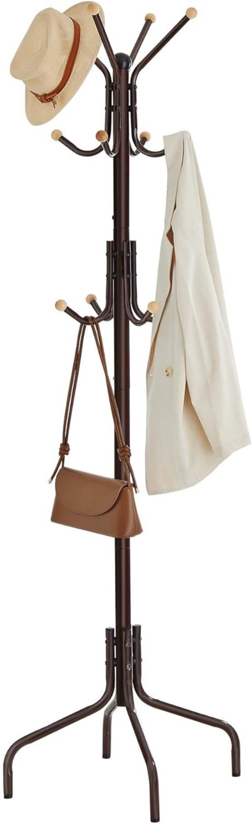 Songmics Home - Freestanding Metal Coat Rack – 12 Hooks 4 Legs - Brown