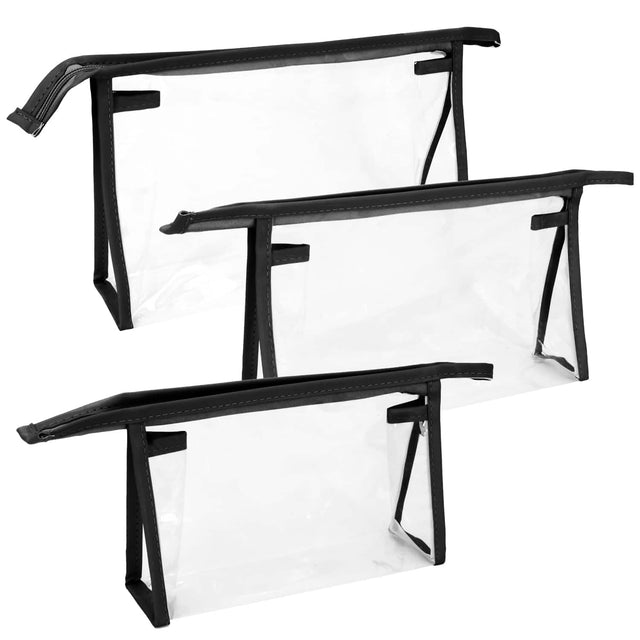 Front. Mber - 3-Pack TSA Approved Toiletry Bag, Clear Makeup Bag, Clear Travel Cosmetic Bags Pouches with Zipper, Black - Black.