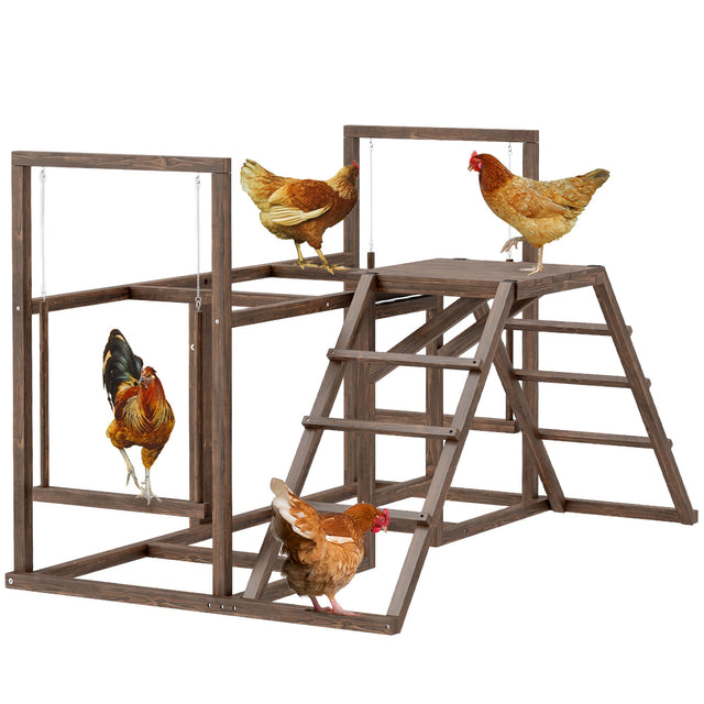 Front. Pawhut - Chicken Coop Perches with Swing, Roosting Bars, Activity Play Set, Wooden Coop Accessory Toys - Coffee.
