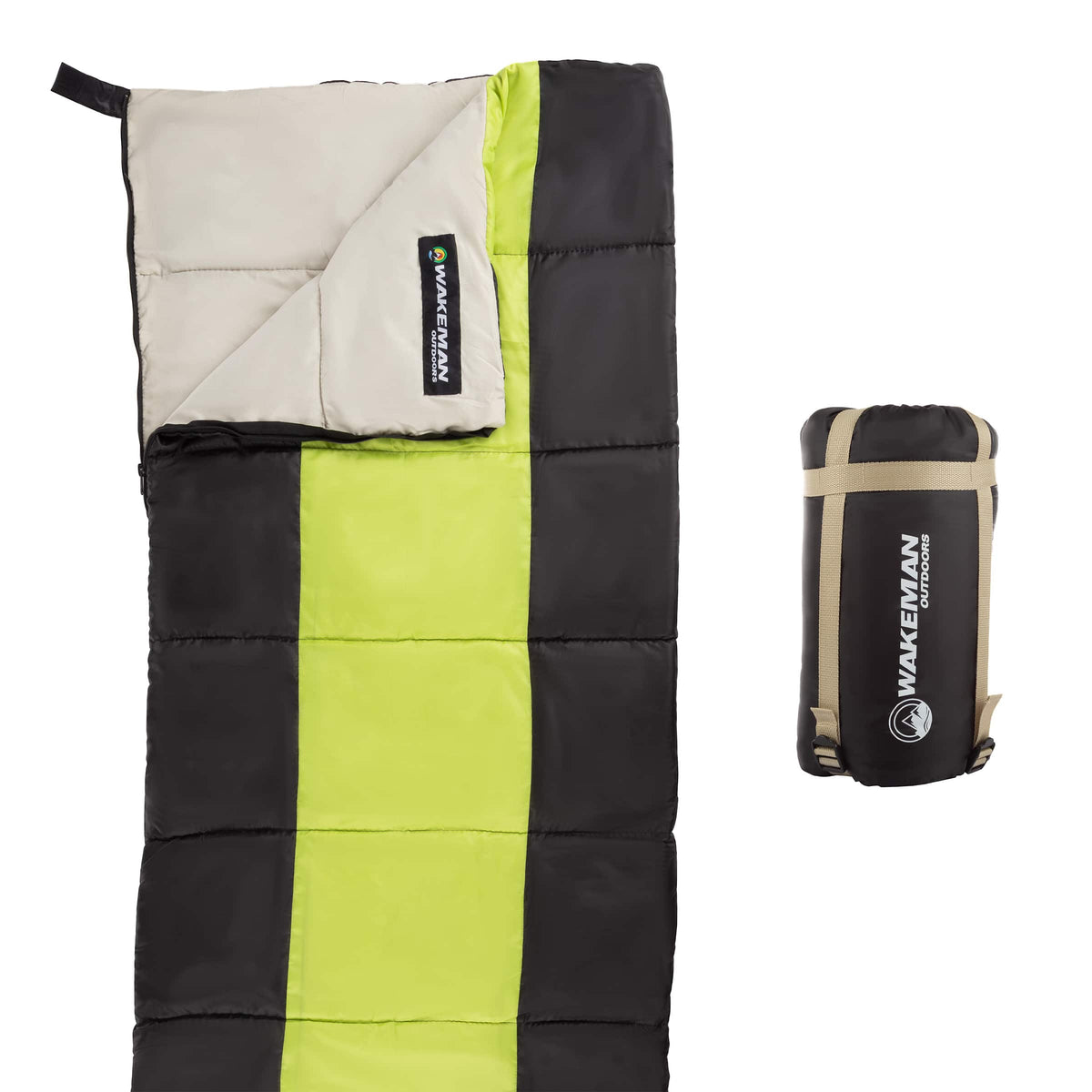 Wakeman - Kids Sleeping Bag for Camping - Neon Green and Black