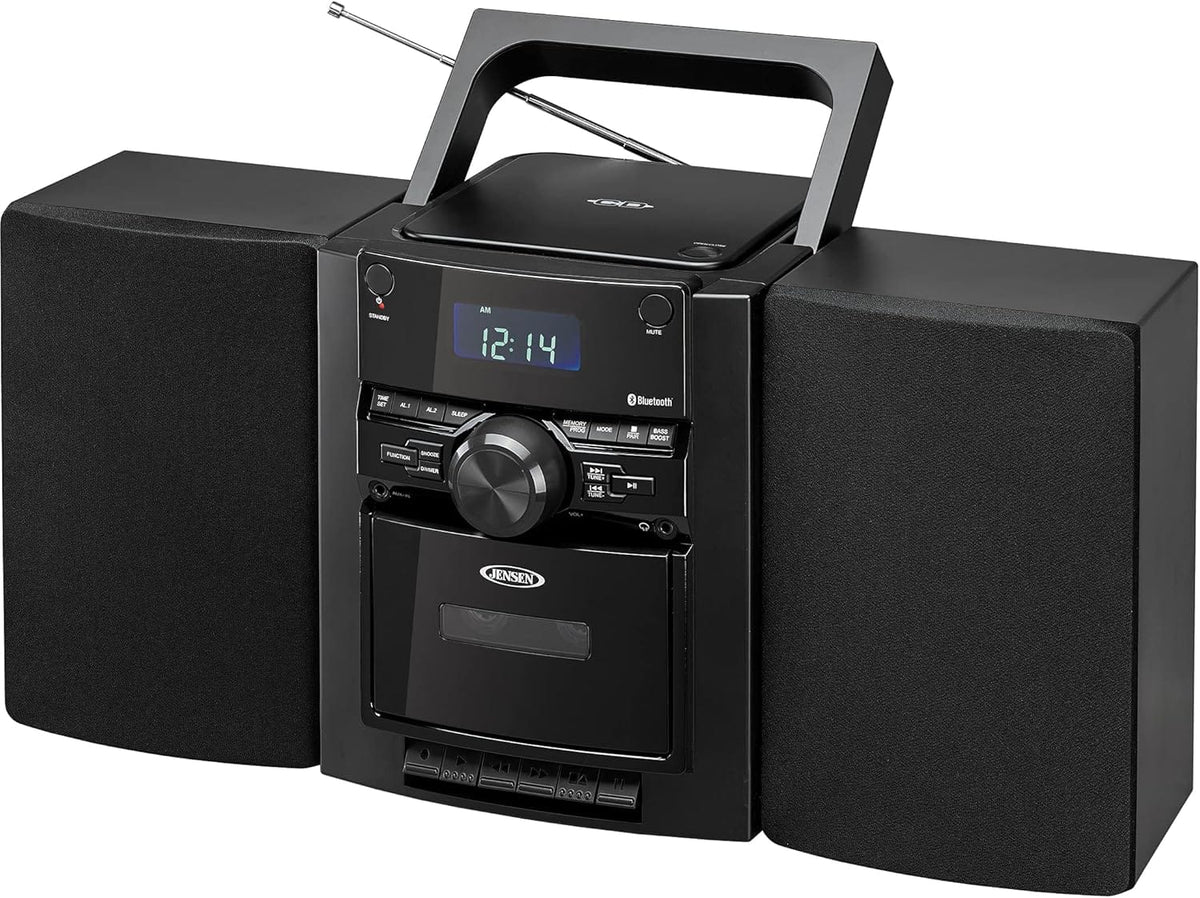 Jensen - Portable Bluetooth Stereo, CD Player Music System with Cassette and Digital AM/FM - Black